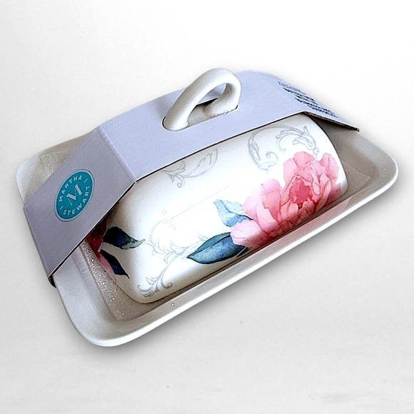 Martha Stewart Floral Butter Dish With Lid - Red and White - NWT - Picture 8 of 9